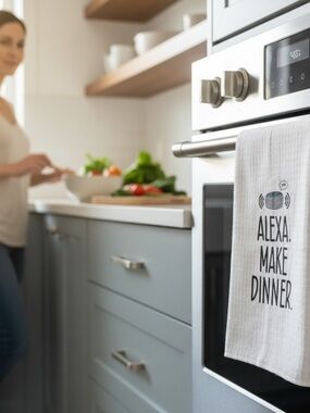 Source Unknown White Kitchen Towel with Black 'Alexa, Make Dinner.' Text